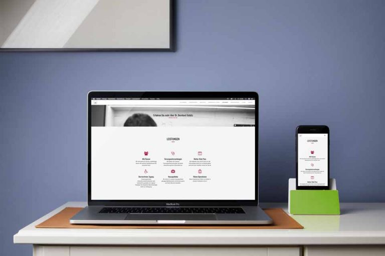 Website von Dr Bernhard Schütz auf einem Notebook und einem Mobiltelefon