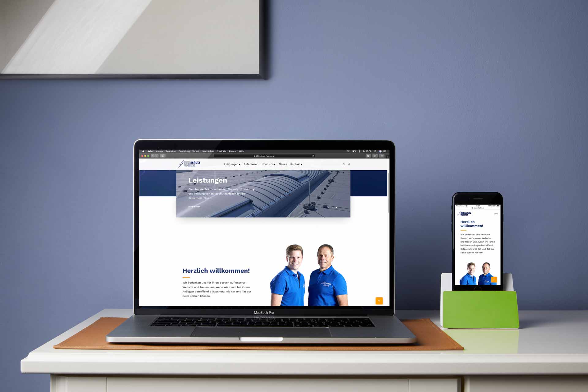 Darstellung der Website blitzschutz-huemer.at auf Notebook und iPhone