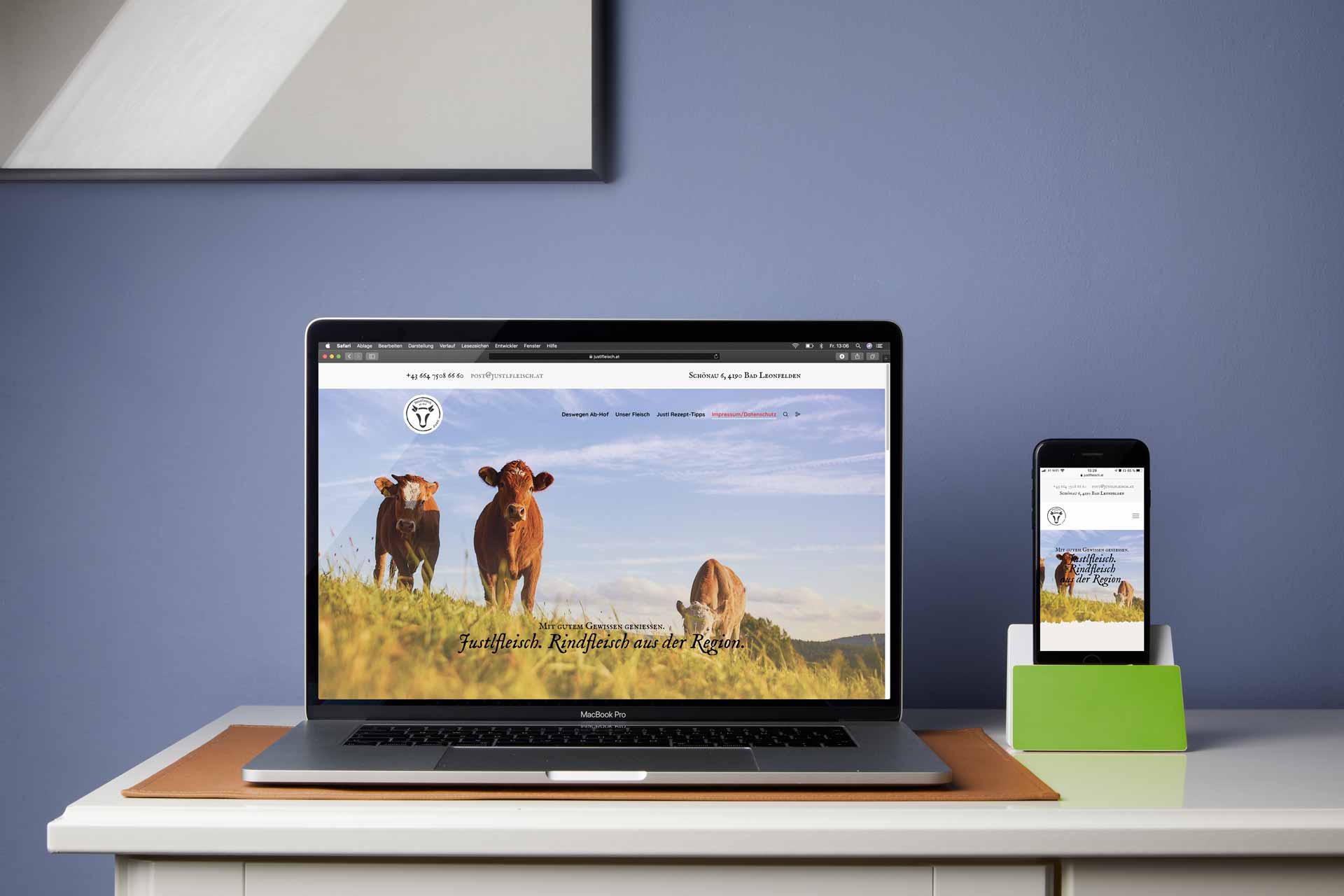Darstellung der Website justlfleisch.at auf Notebook und iPhone